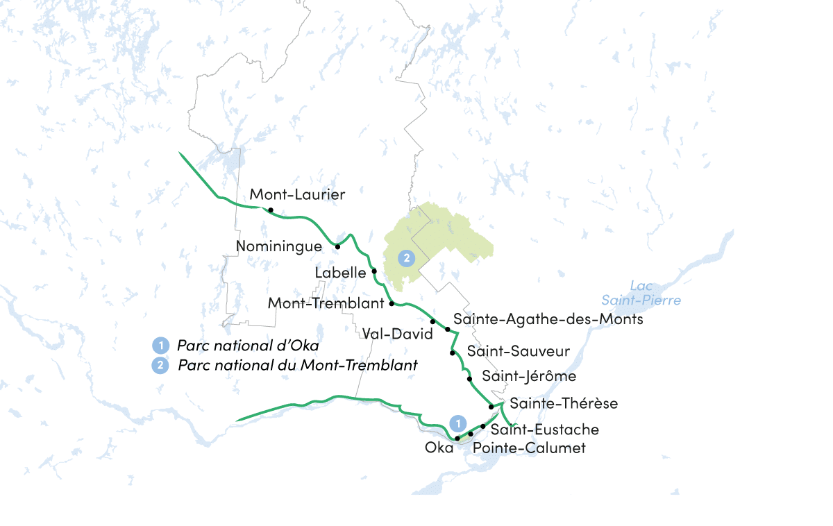 Carte de la route verte dans les Laurentides